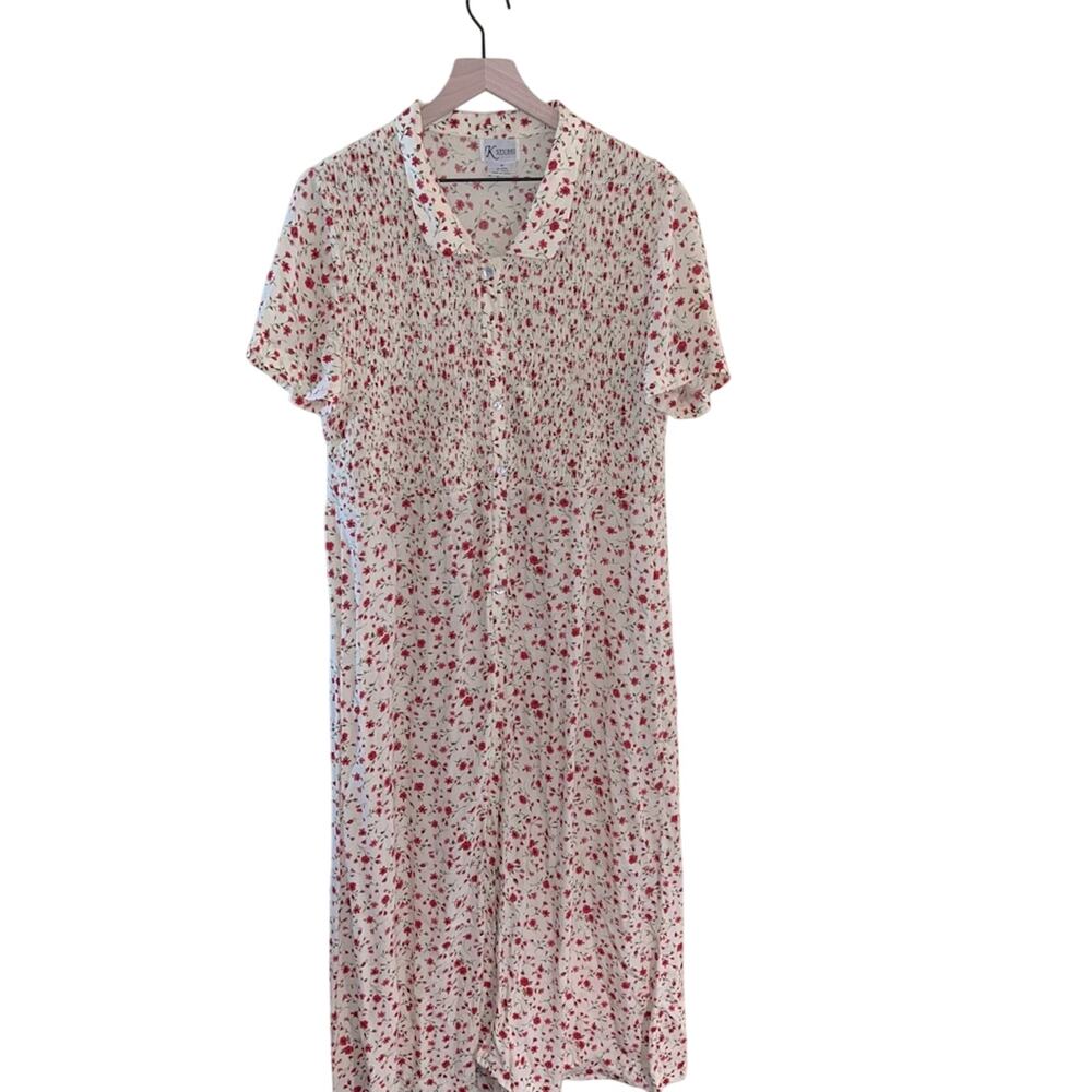 VNTG K STUDIOS cottage core floral maxi dress with button up front 14